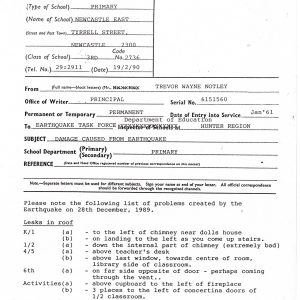 Earthquake damage survey by principal Trevor Notley