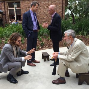 Hadrian Le Goff Tim Crackenthorp and Brian Suters at Sculpture Launch