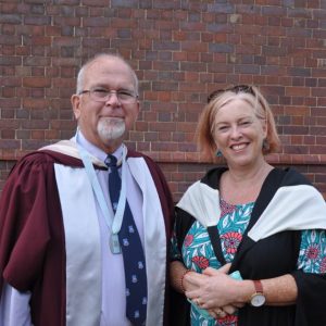 Professor John Ramsland with Assistant Principal Linda Thomas at cathedral service